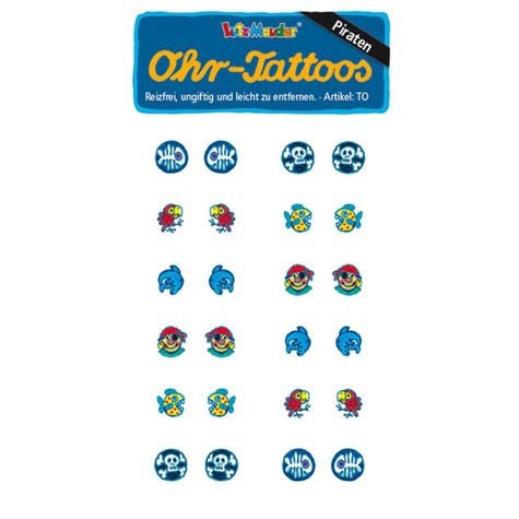 Ohr-Tattoos-Piraten,6 Pärchen,je 2-fach Ohr-Tattoos-Piraten,6 Pärchen,je 2-fach
