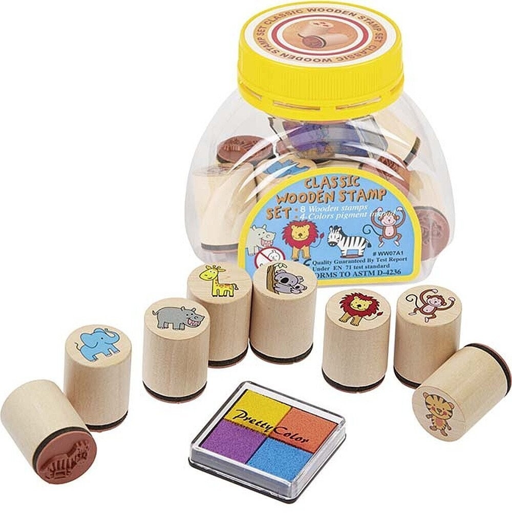 Stempel Wilde Tiere 1Set = 8 Holzstempel + 1 Stemp Stempel Wilde Tiere 1Set = 8 Holzstempel + 1 Stemp