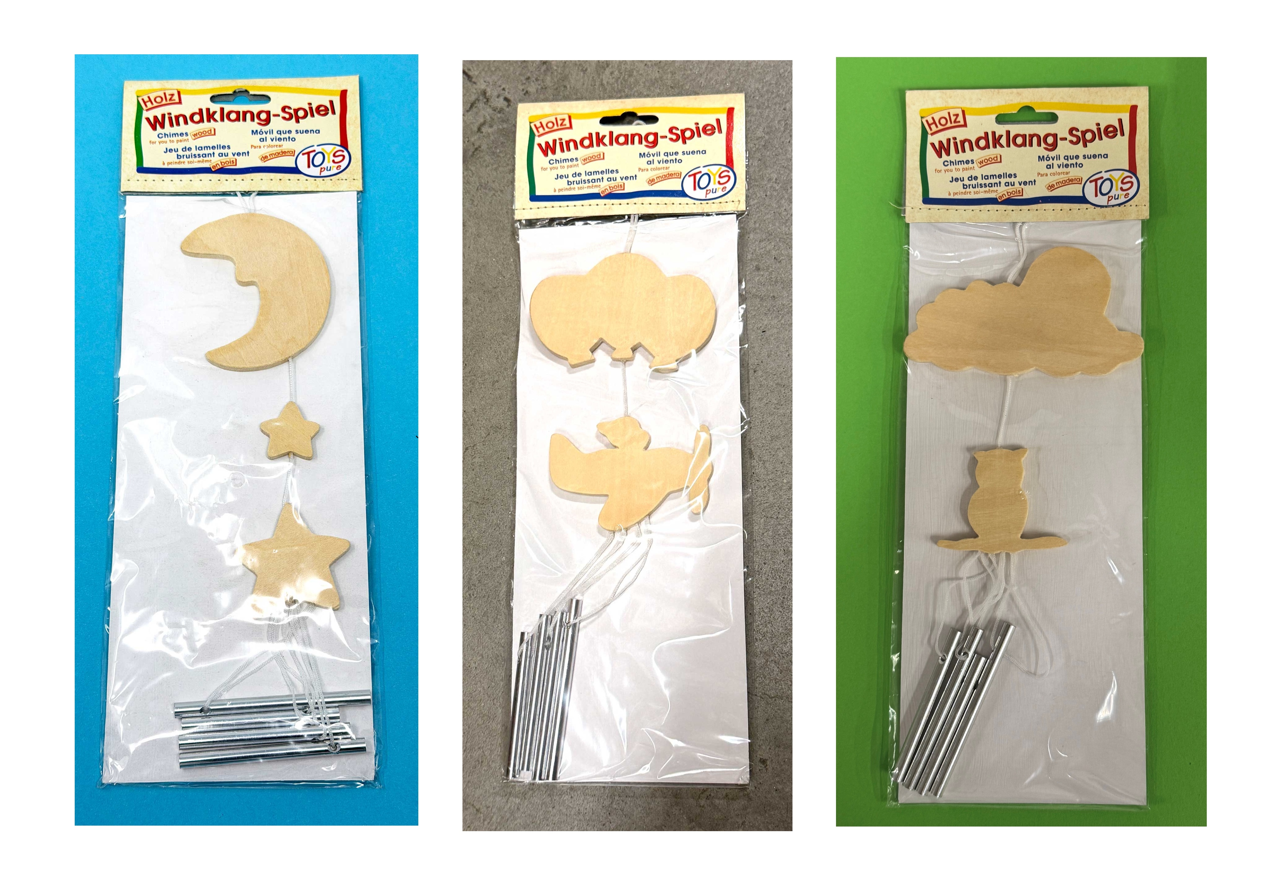 Windklangspiel 3er-Set Mond, Wolke, Ballons