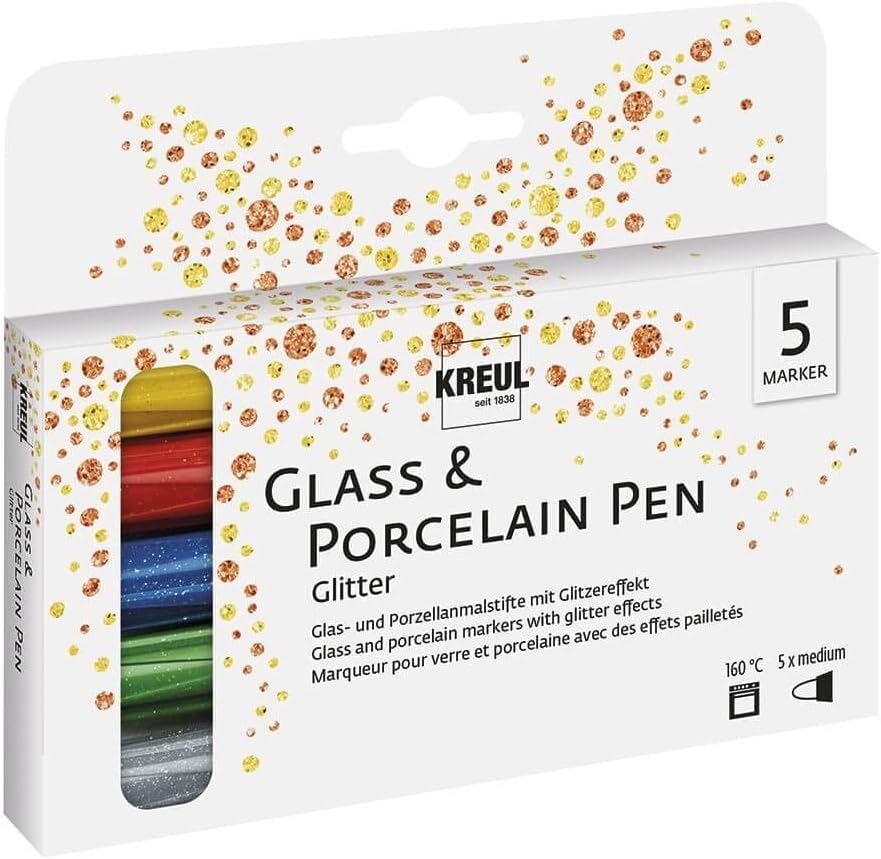 Glass & Porcelain Pen Glitter, 5er Set