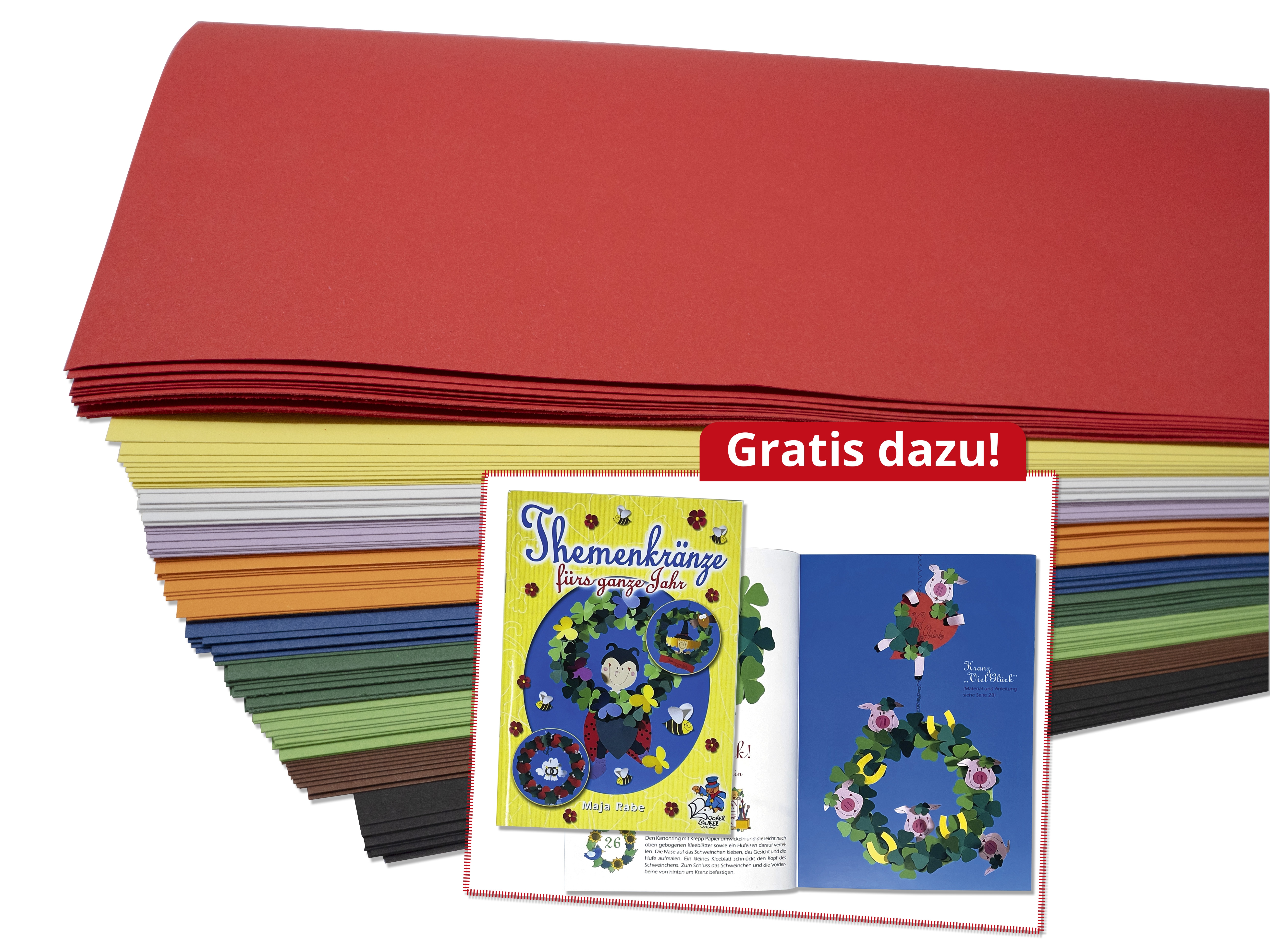 Tonkarton 220g, 100 Bogen, 10 Farben + Bastelheft