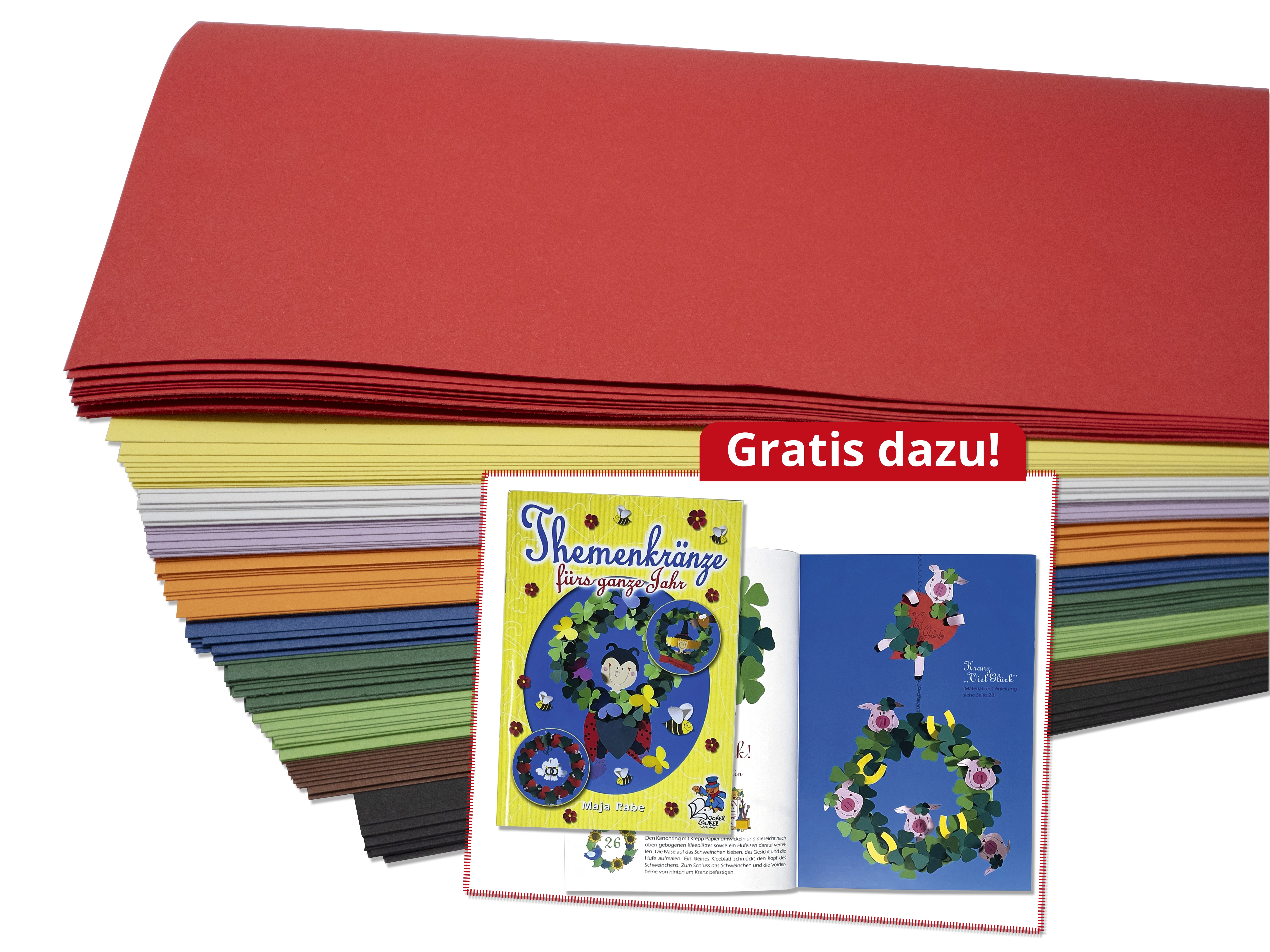 Tonkarton 220g, 100 Bogen, 10 Farben + Bastelheft Tonkarton 220g, 100 Bogen, 10 Farben + Bastelheft