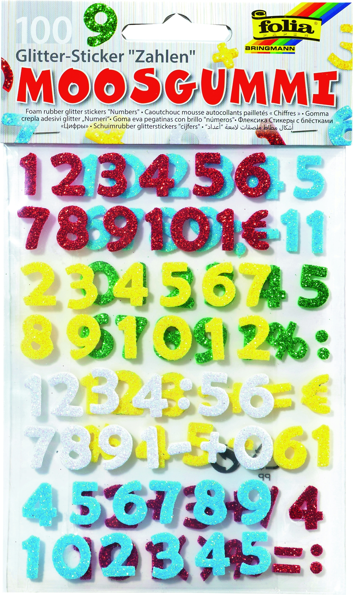 Moosgummi Glitter-Sticker, Zahlen