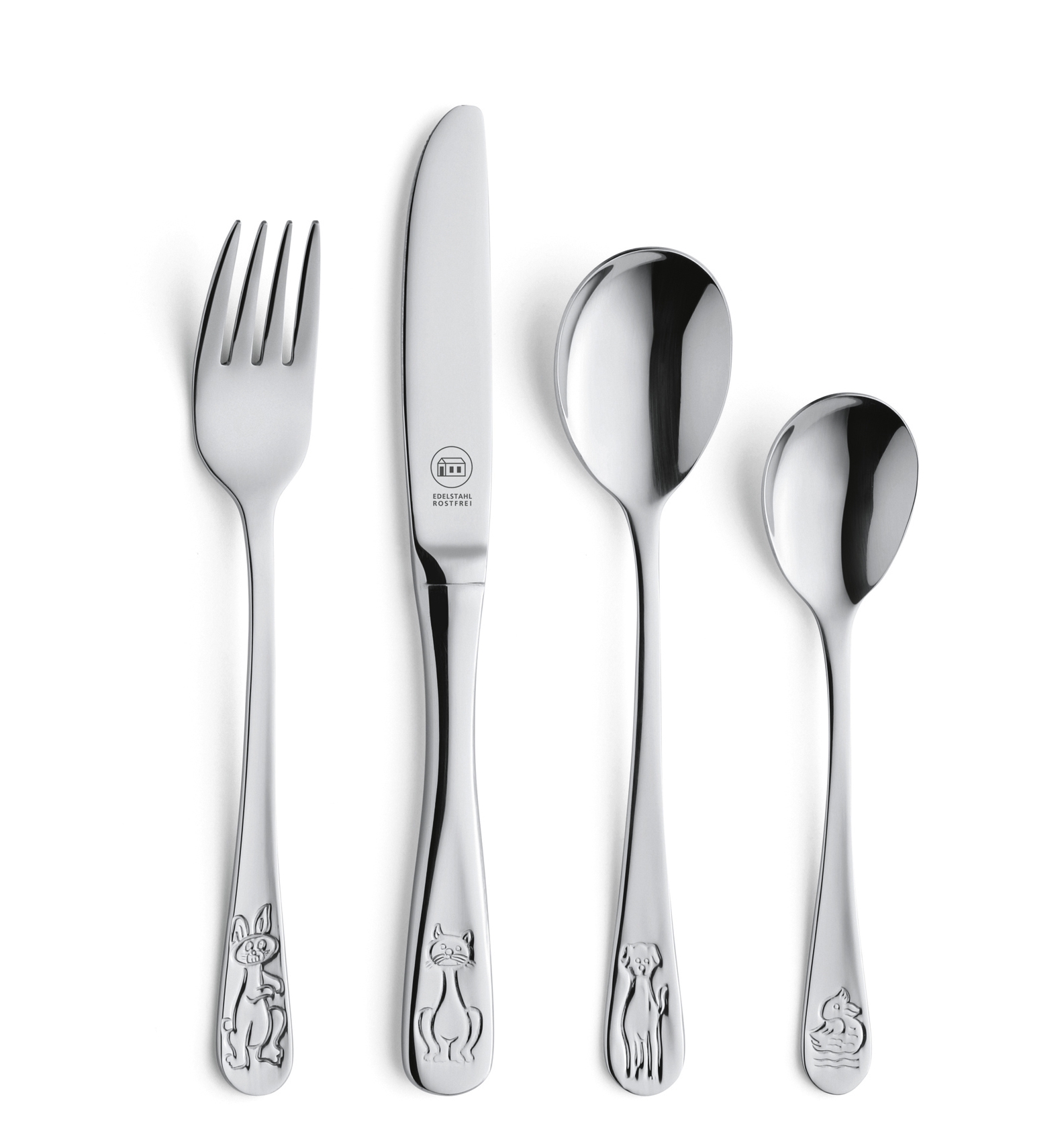 Kinderbesteck-Set 4-teilig, Tiere Kinderbesteck-Set 4-teilig, Tiere